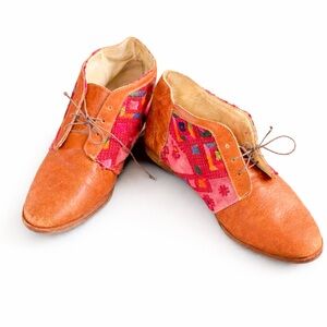 Handmade Artisan Leather Lace Up Shoes Woven Textile Size 13